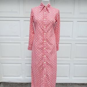 PICNIC Red Check & White Daisy HANDMADE Collared Shirt Dress Floor Length